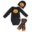 Halloween Black Baby Jumpsuit Pumpkin Print & Cap & Orange Ruffles Black Pumpkin Leg Warmer Set TH622